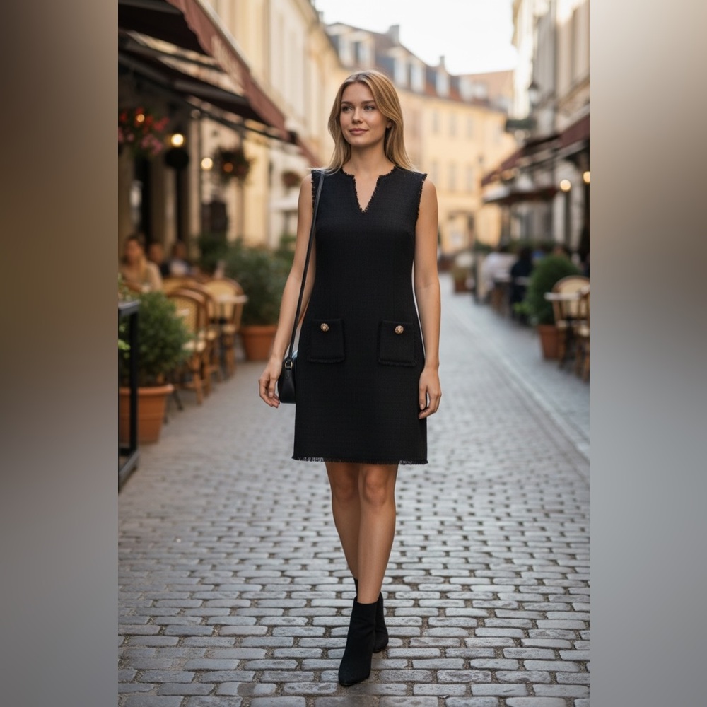Karl Lagerfeld Elegant Black Mini Dress with Buttoned Pockets